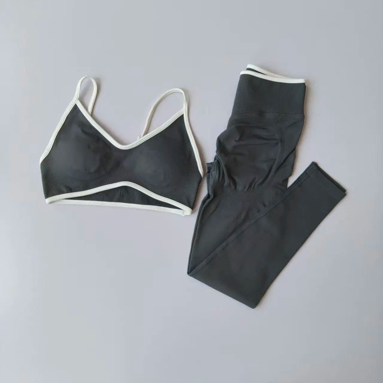 Two Piece Strappy Seamless Sports Bra And High Waist Leggings Set For Women
