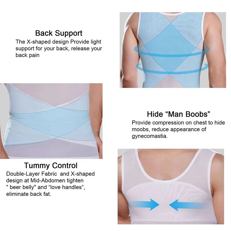 LALAMELONC Mens Cross Mesh Vest Shapewear Compression Tank Top
