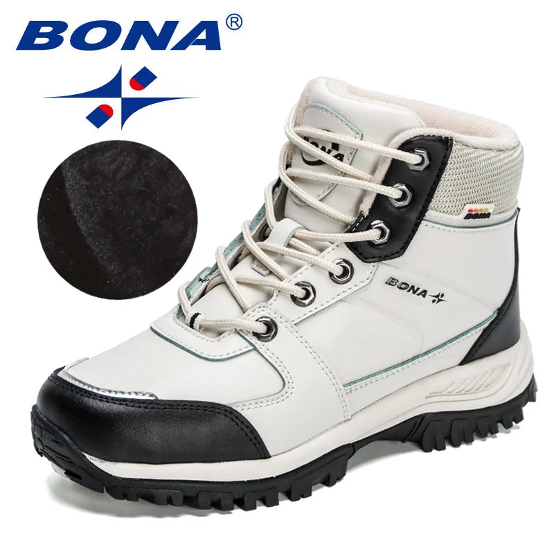 Bona 2023 Women's Winter Snow Boots Nubuck Leather Plush Hiking Sneakers