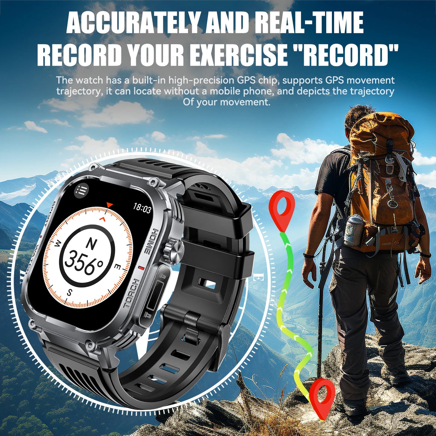 EIGIIS 2024 Smart Watch Men 3ATM Waterproof Fitness Tracker With Compass