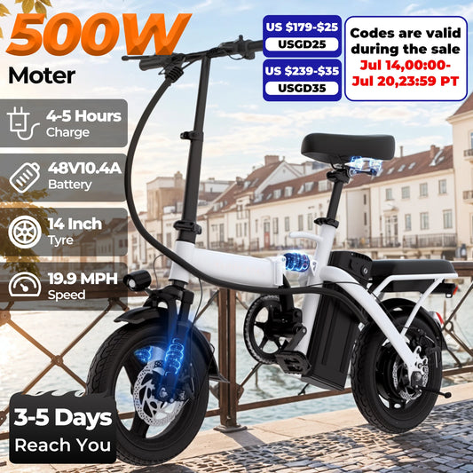 LELEKUAI 14 Inch Electric Folding Bike with Removable Battery