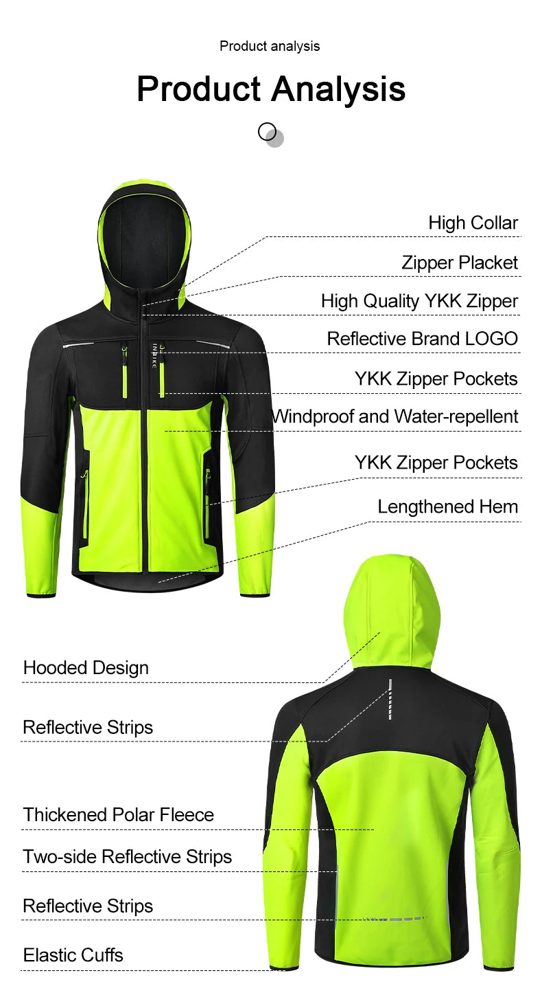 INBIKE Mens Winter Cycling Jacket With Hood Windproof Fleece Coat