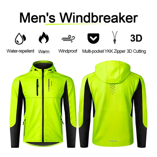 INBIKE Mens Winter Cycling Jacket With Hood Windproof Fleece Coat