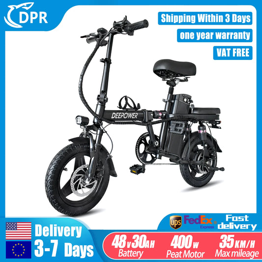DEEPOWER Mini Foldable Ebike 400W Urban Electric Bicycle with Removable Battery