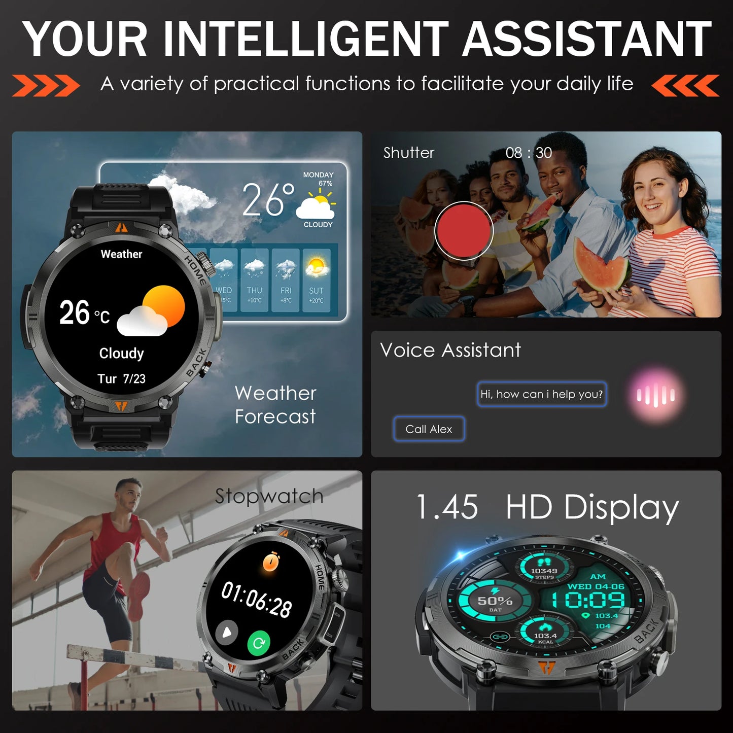 EIGIIS KE3 Smartwatch For Men Full Touch Screen Health Monitor